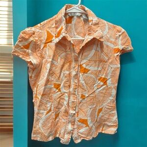 Sherry Taylor Orange and White Leaf Shirt SMALL